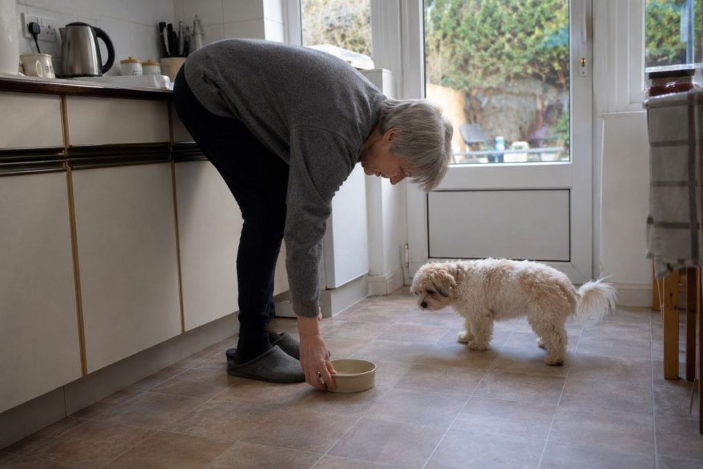 Elderly Parent Feeding Pets