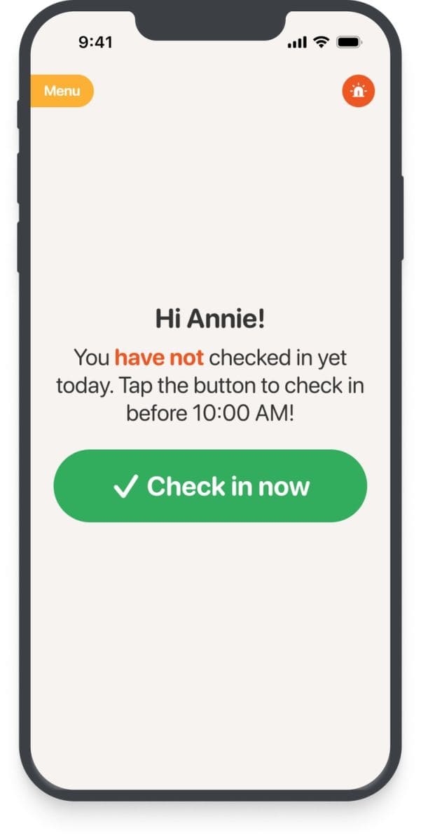 Snug Safety daily check-in screen for people living alone